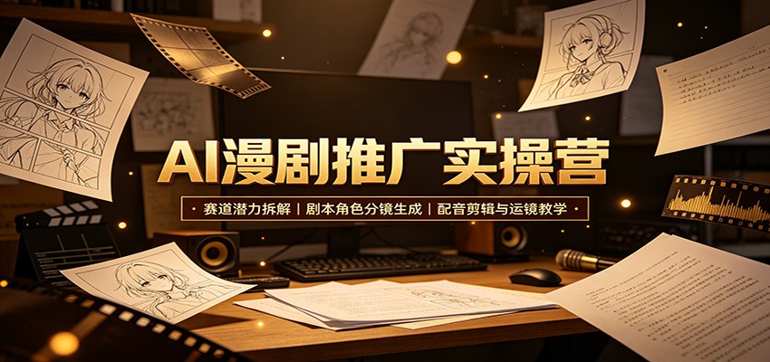 AI漫剧推广实操营：赛道潜力拆解，剧本角色分镜生成，配音剪辑与运镜教学-星空网络