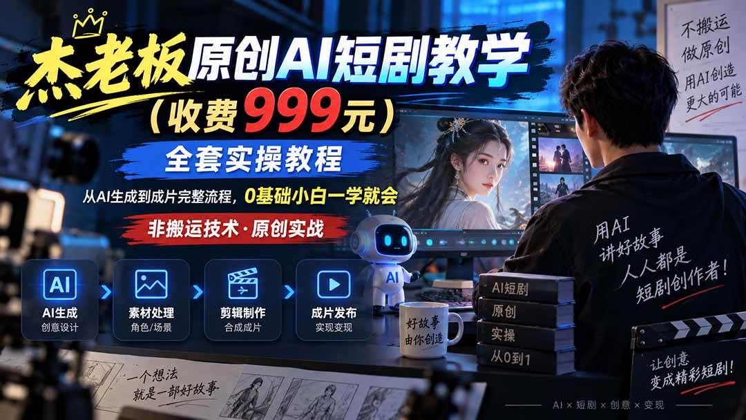 （20254期）杰老板原创AI短剧教学（收费999元），全套实操教程，0基础小白一学就会，非搬运技术-星空网络
