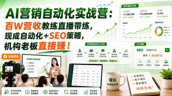 AI营销自动化实战营：百W营收教练直播带练，现成自动化+SEO策略，机构老板直接賺！【原创双语字幕】-星空网络