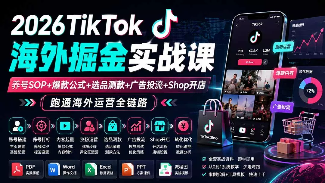 2026TikTok海外掘金实战课——养号SOP+爆款公式+选品测款+广告投流+Shop开店，跑通海外运营全链路-星空网络