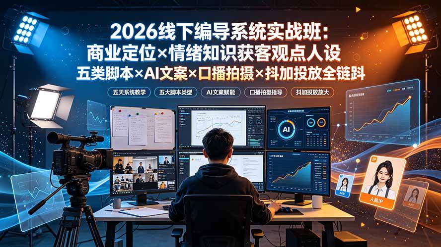 （19501期）2026线下编导系统实战班：商业定位×情绪知识获客观点人设五类脚本×AI文案×口播拍摄×抖加投放全链路-星空网络