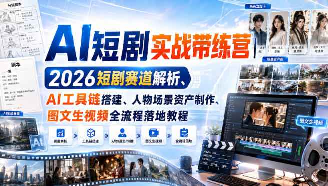 AI短剧实战带练营｜2026短剧赛道解析、AI工具链搭建、人物场景资产制作、图文生视频全流程落地教程-星空网络