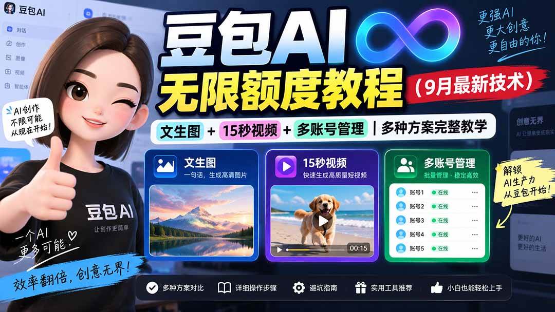 （20288期）豆包AI无限额度教程（9月最新技术）｜文生图+15秒视频+多账号管理｜多种方案完整教学-星空网络