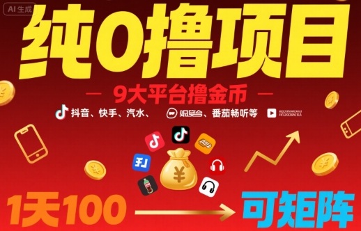纯0撸项目，9大平台撸金币，抖音，快手，汽水，番茄畅听等，1天100，可矩阵-星空网络
