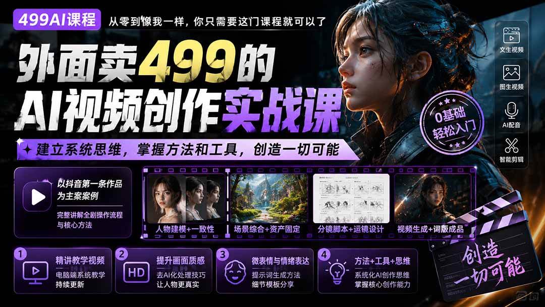 （20307期）外面卖499的AI视频创作实战课：建立系统思维，掌握方法和工具，创造一切可能。-星空网络