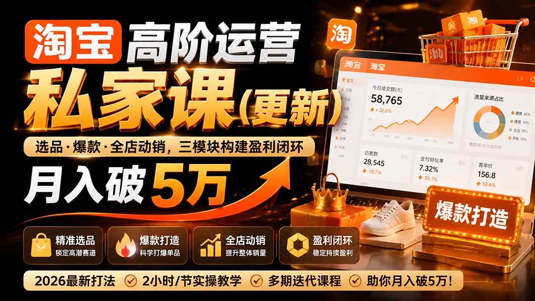 （19906期）淘宝高阶运营私家课（更新26年）：选品、爆款、全店动销，三模块构建盈利闭环，月入破5万-星空网络