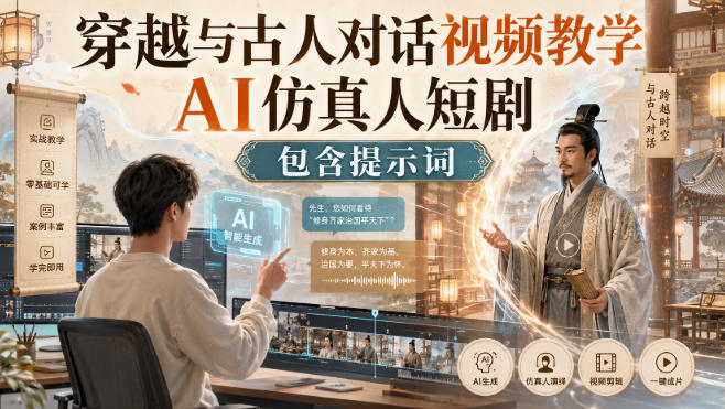 穿越与古人对话视频教学，AI仿真人短剧，包含提示词-星空网络