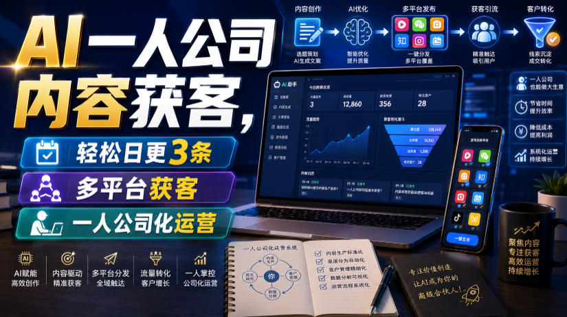 AI一人公司内容获客，轻松日更3条，多平台获客，一人公司化运营（更新0827）-星空网络