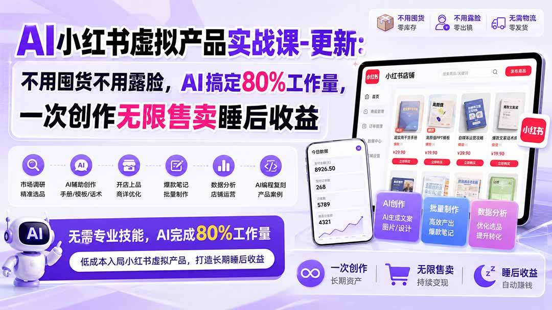 （20311期）AI小红书虚拟产品实战课-更新：不用囤货不用露脸，AI搞定80%工作量，一次创作无限售卖睡后收益-星空网络