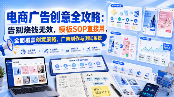 电商广告创意全攻略：告别烧钱无效，模板SOP直接用，全面覆盖创意策略、广告制作与测试系统【原创双语字幕】-星空网络