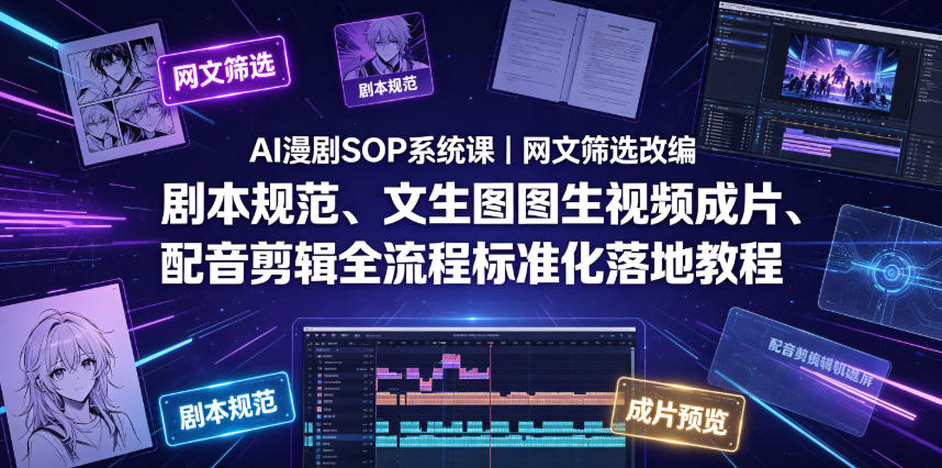 AI漫剧SOP系统课｜网文筛选改编、剧本规范、文生图图生视频成片、配音剪辑全流程标准化落地教程（更新0826）-星空网络