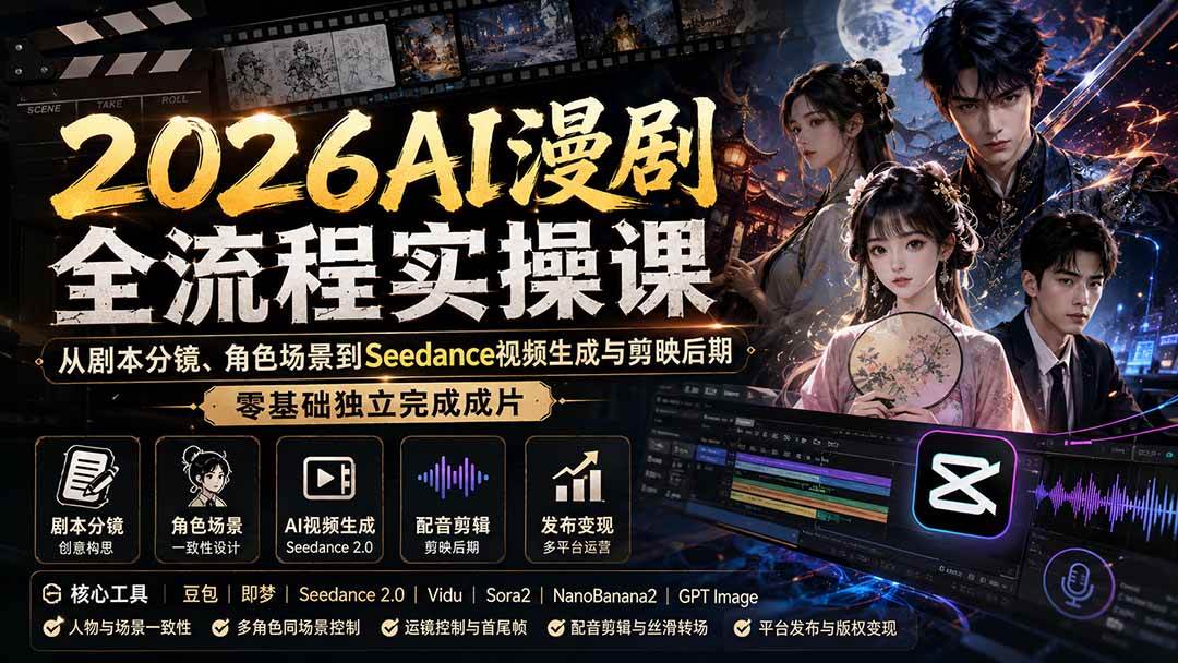 （20042期）2026AI漫剧全流程实操课：从剧本分镜、角色场景到Seedance视频生成与剪映后期，零基础独立完成成片-星空网络