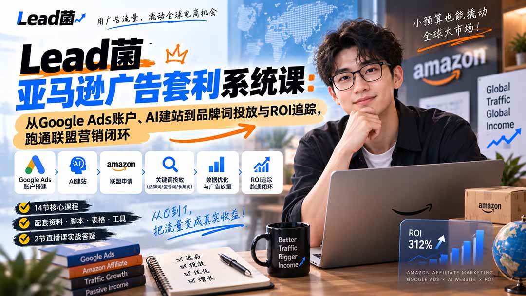 (20396期)Lead菌亚马逊广告套利系统课:从Google Ads账户、AI建站到品牌词投放与ROI追踪,跑通联盟营销闭环 (20396期)Lead菌亚马逊广告套利系统课:从Google Ads账户、AI建站到品牌词投放与ROI追踪,跑通联盟营销闭环