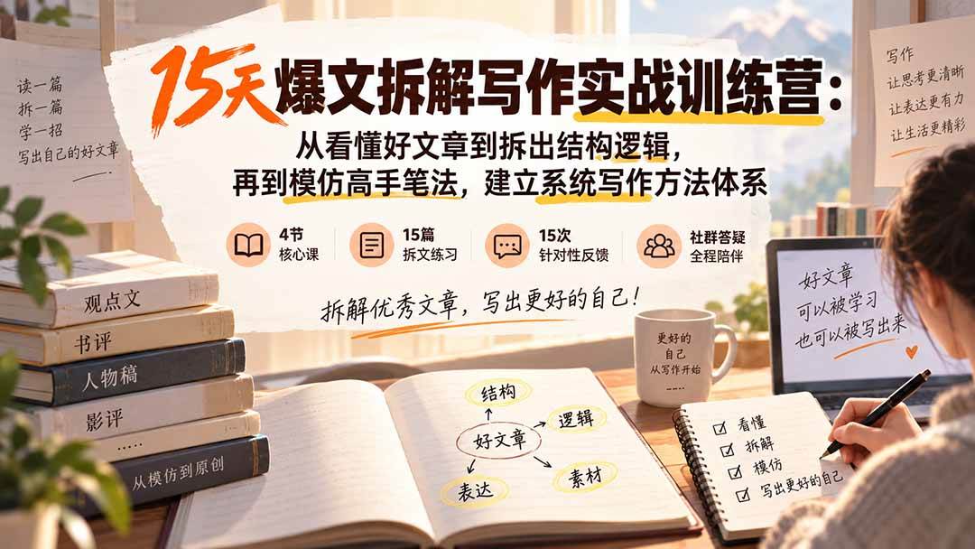 （20271期）15天爆文拆解写作实战训练营：从看懂好文章到拆出结构逻辑，再到模仿高手笔法，建立系统写作方法体系-星空网络
