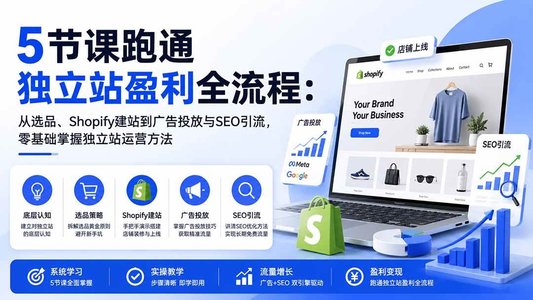 （20316期）5节课跑通独立站盈利全流程：从选品、Shopify建站到广告投放与SEO引流，零基础掌握独立站运营方法-星空网络