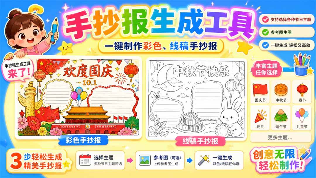 （20265期）手抄报批量生成工具来了，完全免费，告别豆包生图，这个高清无水印-星空网络