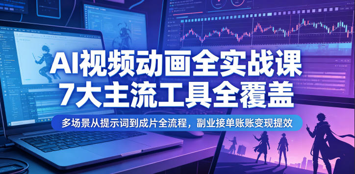 AI视频动画全实战课,7大主流工具全覆盖,多场景从提示词到成片全流程,副业接单账号变现提效 AI视频动画全实战课,7大主流工具全覆盖,多场景从提示词到成片全流程,副业接单账号变现提效
