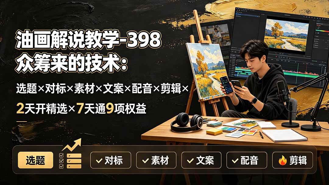 (19527期)油画解说教学-398众筹来的技术:选题×对标×素材×文案×配音×剪辑×2天开精选×7天通9项权益 (19527期)油画解说教学-398众筹来的技术:选题×对标×素材×文案×配音×剪辑×2天开精选×7天通9项权益