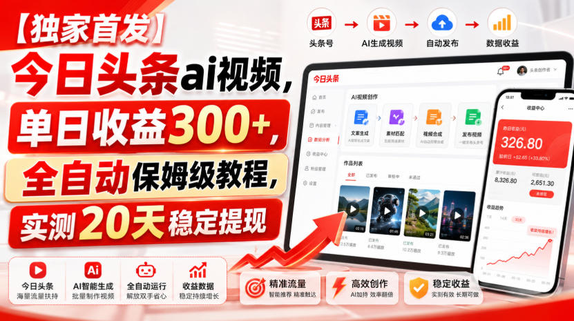 【独家首发】今日头条ai视频，单日收益300+，全自动保姆级教程，实测20天稳定提现【揭秘】-星空网络