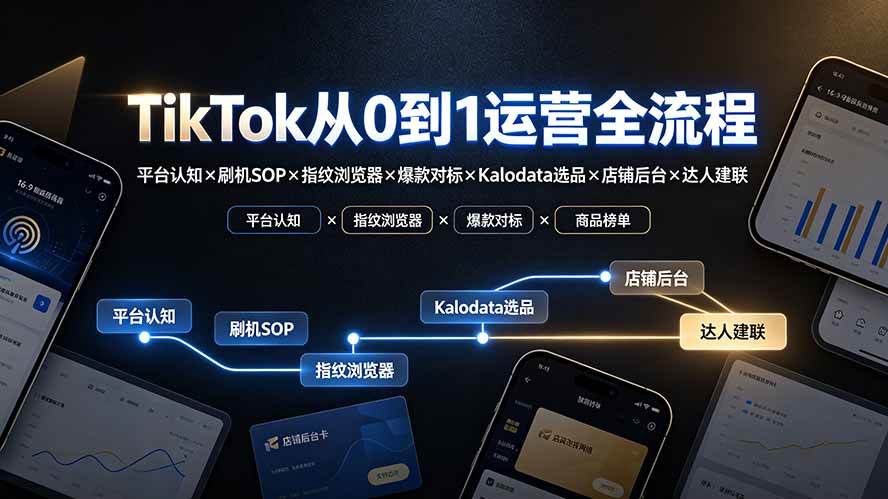 （19480期）TikTok从0到1运营全流程：平台认知×刷机SOP×指纹浏览器×爆款对标×Kalodata选品×店铺后台×达人建联-星空网络
