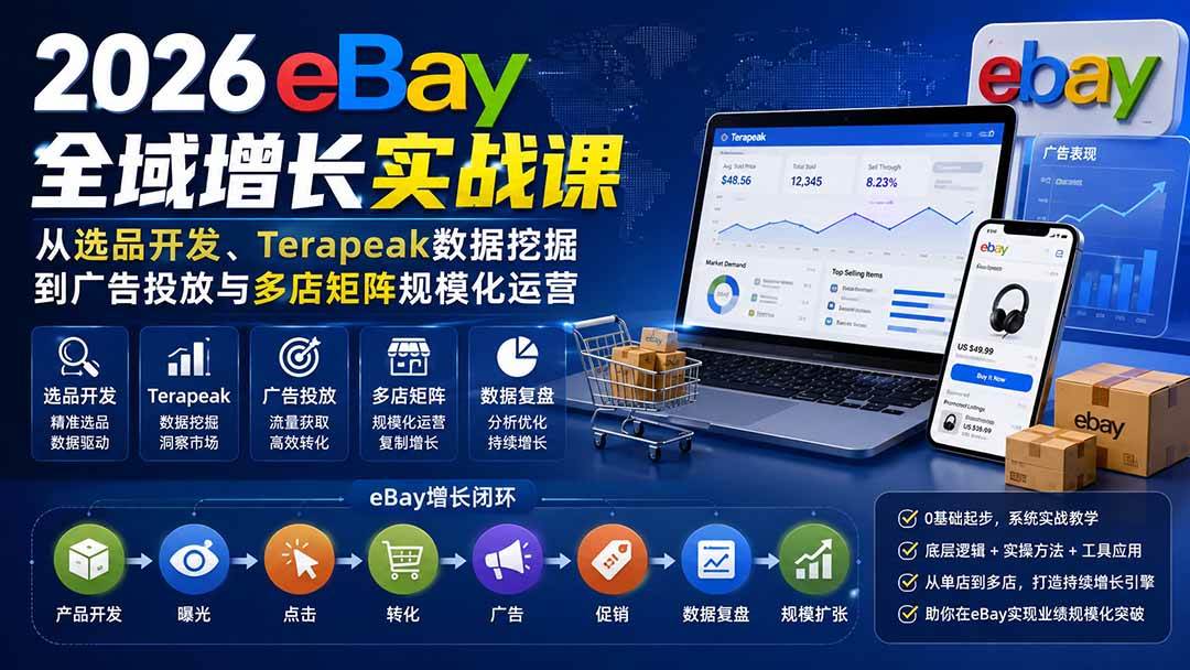 （20023期）2026-Vincent eBay全域增长实战课-无水印：从选品开发、Terapeak数据挖掘到广告投放与多店矩阵规模化运营-星空网络