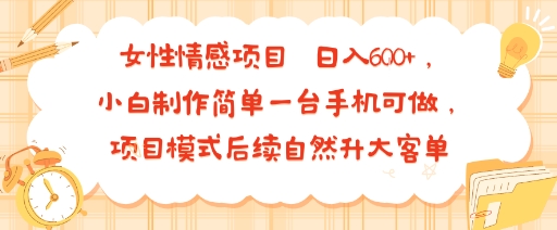 女性情感项目 小白制作简单一台手机可做 项目模式后续自然升大客单 日入6张-星空网络
