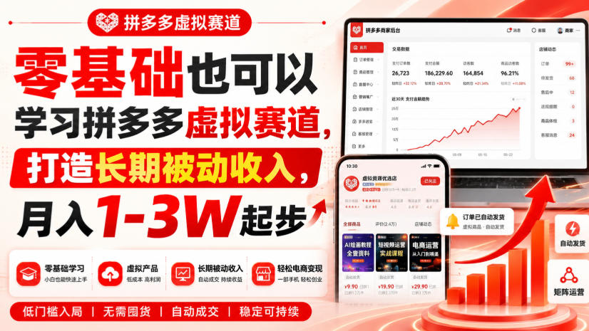 零基础也可以学习拼多多虚拟赛道，打造长期被动收入，月入1-3W起步-星空网络
