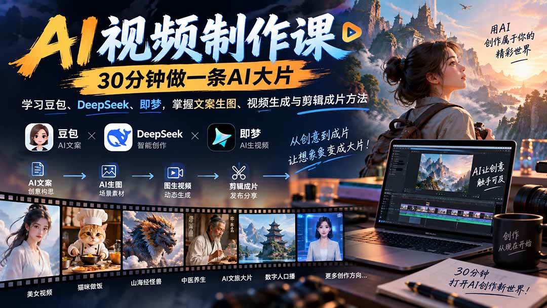 (20380期)AI视频制作课-30分钟做一条AI大片:学习豆包、DeepSeek、即梦,掌握文案生图、视频生成与剪辑成片方法 (20380期)AI视频制作课-30分钟做一条AI大片:学习豆包、DeepSeek、即梦,掌握文案生图、视频生成与剪辑成片方法