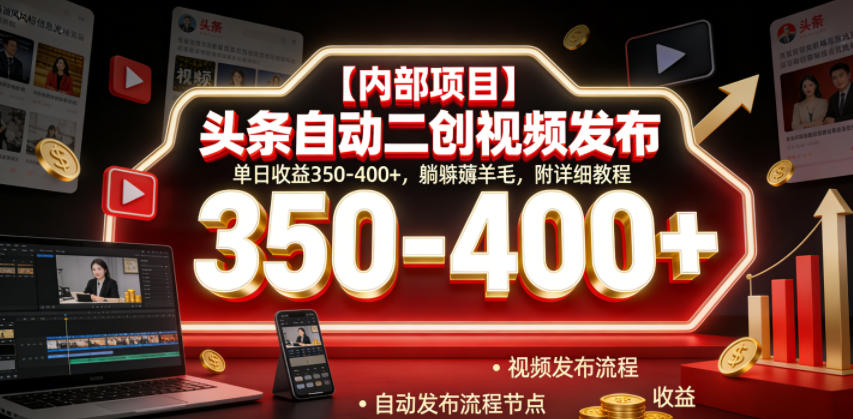 【内部项目】头条自动二创视频发布,单日收益350-400+,躺賺薅羊毛,附详细教程【揭秘】 【内部项目】头条自动二创视频发布,单日收益350-400+,躺賺薅羊毛,附详细教程【揭秘】