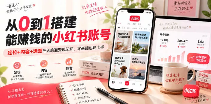 从0到1搭建能賺钱的小红书账号，定位+内容+运营三天跑通变现闭环-星空网络