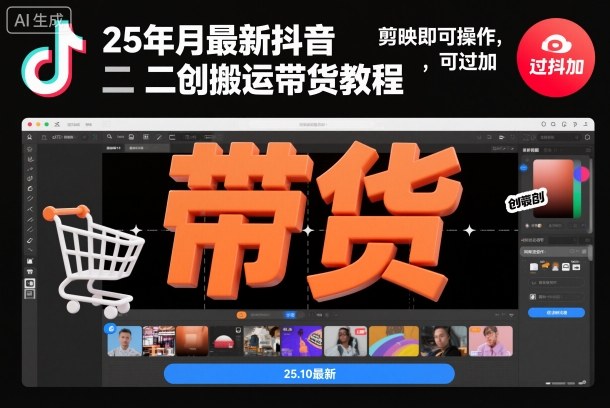 25年10月最新抖音二创搬运带货教程，剪映即可操作，可过抖加-星空网络