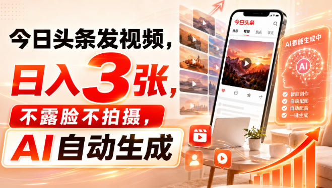今日头条发视频，日入3张，不露脸不拍摄，AI自动生成-星空网络