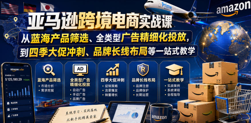 亚马逊跨境电商实战课，从蓝海产品筛选、全类型广告精细化投放，到四季大促冲刺、品牌长线布局等一站式教学（更新0831）-星空网络