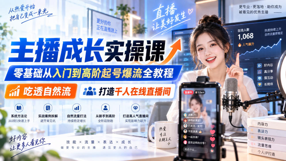 主播成长实操课｜零基础从入门到高阶起号爆流全教程，吃透自然流，打造千人在线直播间-星空网络