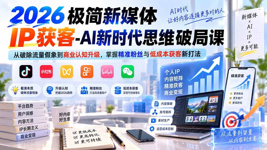 （20272期）2026极简新媒体IP获客-AI新时代思维破局课：从破除流量假象到商业认知升级，掌握精准粉丝与低成本获客新打法-星空网络