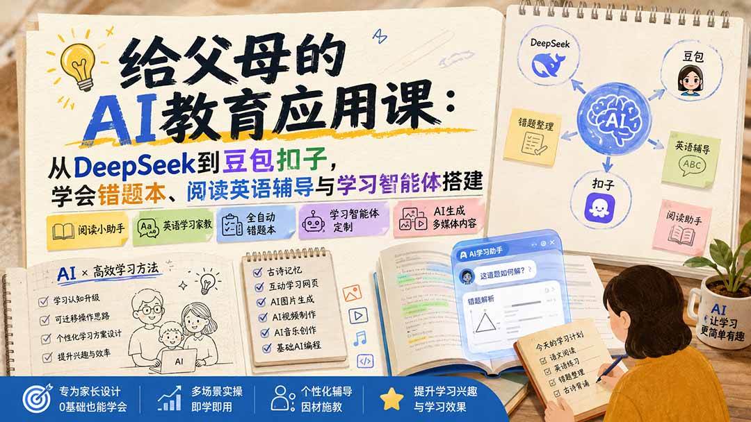 （19890期）给父母的AI教育应用课：从DeepSeek到豆包扣子，学会错题本、阅读英语辅导与学习智能体搭建-星空网络
