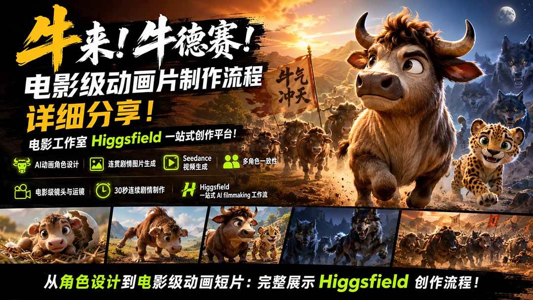 （19987期）牛来！牛德赛！电影级动画片制作流程详细分享！电影工作室Higgsfield一站式创作平台！-星空网络