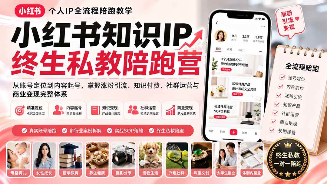（19912期）小红书知识IP终生私教陪跑营：从账号定位到内容起号，掌握涨粉引流、知识付费、社群运营与商业变现完整体系-星空网络