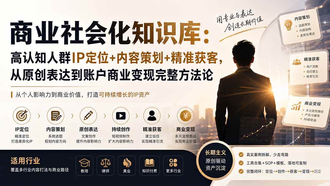 （19733期）商业社会化知识库：高认知人群IP定位+内容策划+精准获客，从原创表达到账户商业变现完整方法论-星空网络