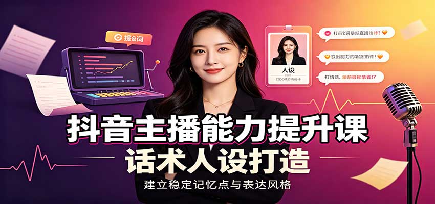 抖音主播能力提升课：账号底层逻辑，直播间搭建调试，话术人设打造全套教学-星空网络