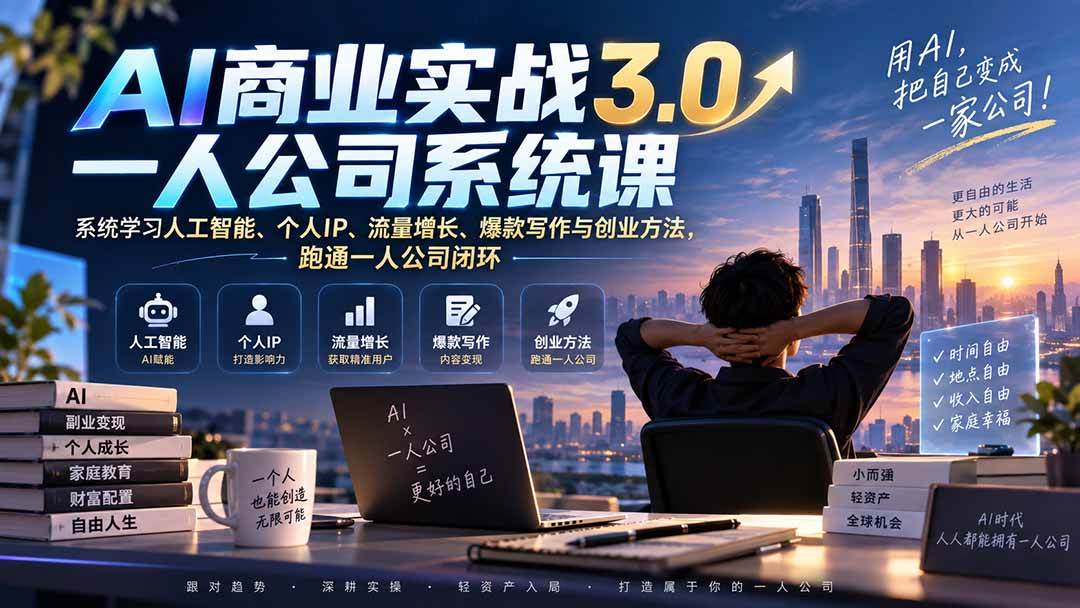 （20249期）AI商业实战3.0一人公司系统课：系统学习人工智能、个人IP、流量增长、爆款写作与创业方法，跑通一人公司闭环-星空网络