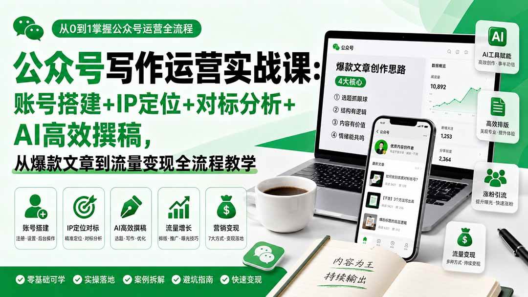 （19914期）公众号写作运营实战课：账号搭建+IP定位+对标分析+AI高效撰稿，从爆款文章到流量变现全流程教学-星空网络