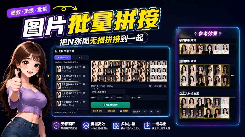 （20005期）图片批量拼接，把N张图无损拼接到一起，支持横向、竖向、自定义等功能-星空网络
