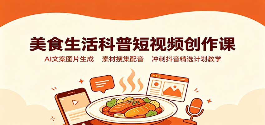 美食生活科普短视频创作课：AI文案图片生成，素材搜集配音，冲刺抖音精选计划教学-星空网络