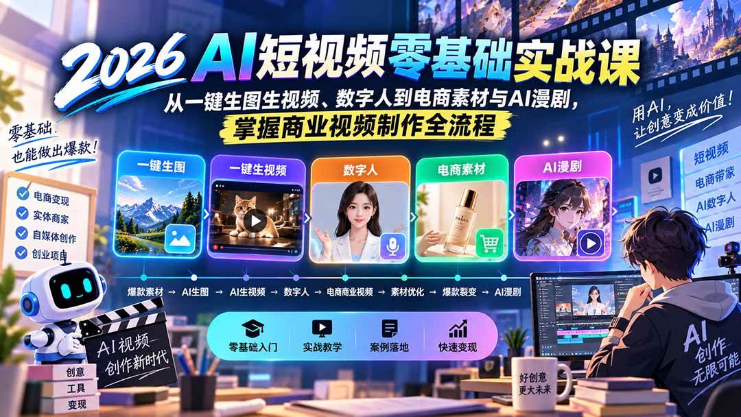 （20263期）2026AI短视频零基础实战课：从一键生图生视频、数字人到电商素材与AI漫剧，掌握商业视频制作全流程-星空网络