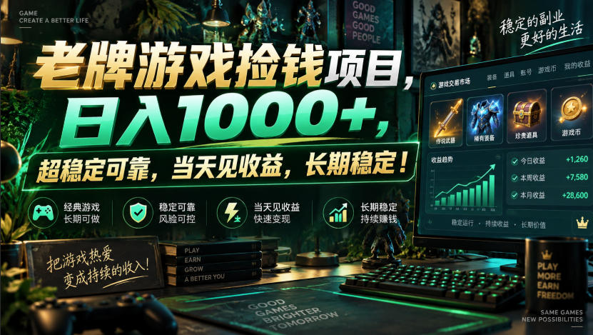 老牌游戏捡钱项目，日入1000+，超稳定可靠，当天见收益，长期稳定！【揭秘】-星空网络