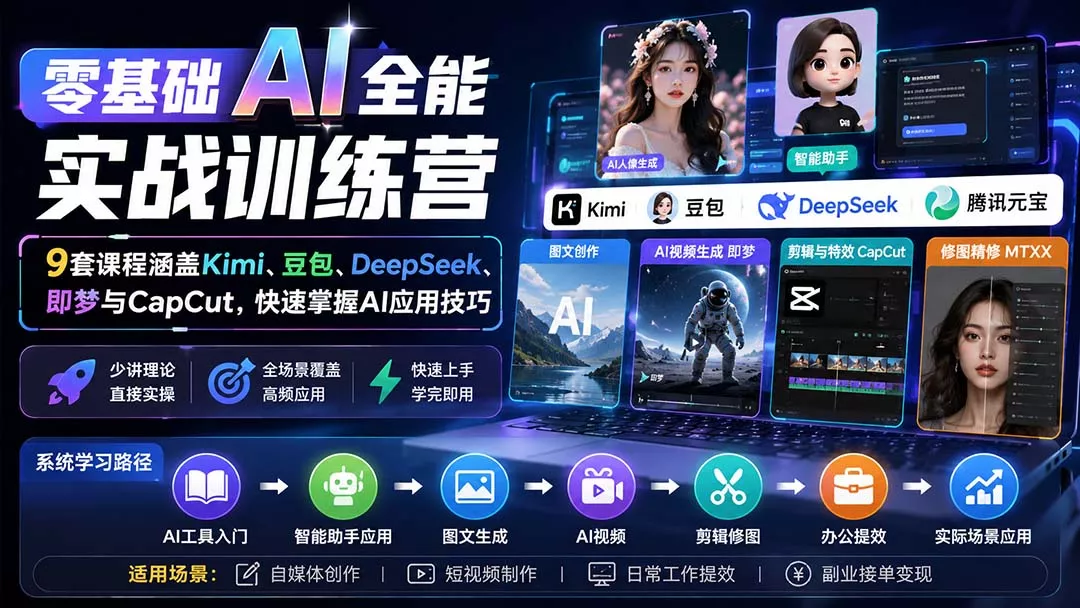 零基础AI全能实战训练营：9套课程涵盖Kimi、豆包、DeepSeek、即梦与CapCut，快速掌握AI应用技巧-星空网络