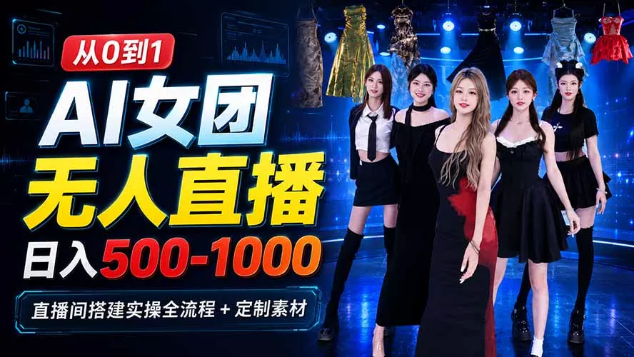 AI 女团无人直播，躺入500-1000每天，直播间搭建实操全流程+定制素材-星空网络