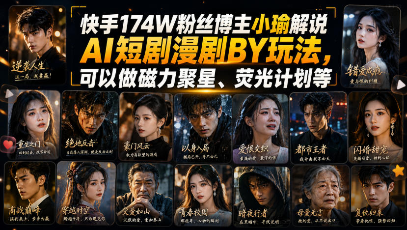 快手174W粉丝博主小瑜解说AI短剧漫剧搬运玩法，可以做磁力聚星、荧光计划等-星空网络