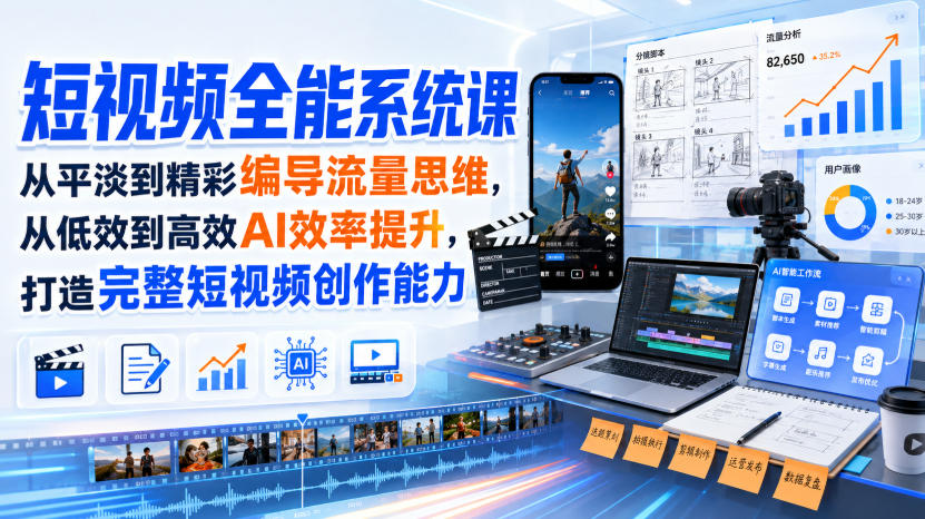 短视频全能系统课，从平淡到精彩编导流量思维，从低效到高效AI效率提升，打造完整短视频创作能力（2026年8月30更新233集）-星空网络
